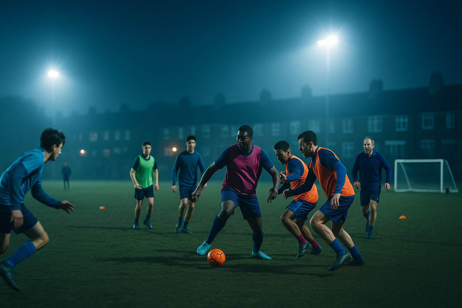 Grassroots boxing and football community — night-time training under lights
